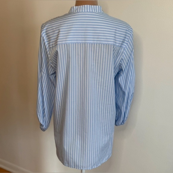 GERARD DAREL Cotton Calicia Striped Button Up Blue Blouse Preppy Old Money Sz M - Picture 7 of 8